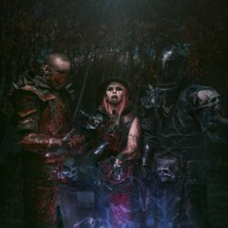 group_marcheurs_artisans_azure_warrior_leather_armor_barbarian_creature_ranger_assassin_sorcerer_handmade_medieval_grandeur_nature_red_black_tan